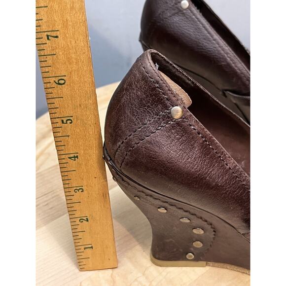 Nine West Wedge Heel Womens‎ 10M Brown Grommet Brown Leather Open Toe - Picture 3 of 12